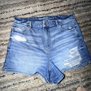 American Eagle Outfitters Light Blue High-Rise Distressed Jean Shorts